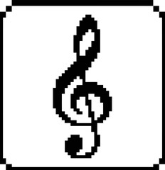 Obraz premium Pixel art treble clef icon, retro 8-bit musical G-clef symbol, black and white digital music notation vector for gaming and web design