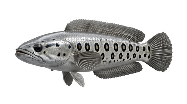 Metallic snakehead fish swimming on transparent background