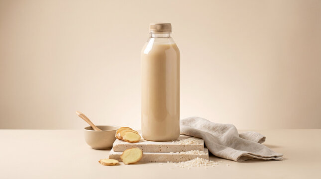 Healthy Indonesian beras kencur drink in a bottle