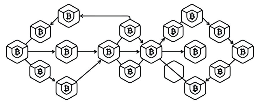 Blockchain technology vector illustration, bitcoin cryptocurrency network diagram design.