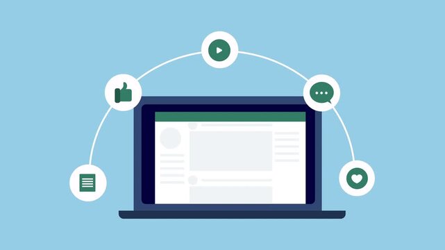 Sharing content on social media marketing, Content engagement concept 2d animation with alpha matte