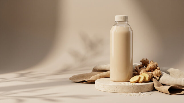 Traditional Indonesian beras kencur herbal drink in a bottle