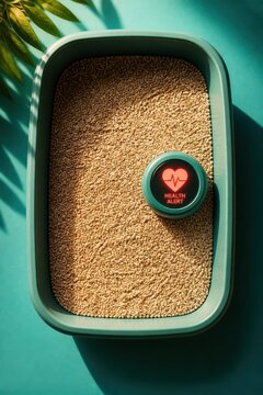 Litter box health alert concept for pet care monitoring and veterinary marketing