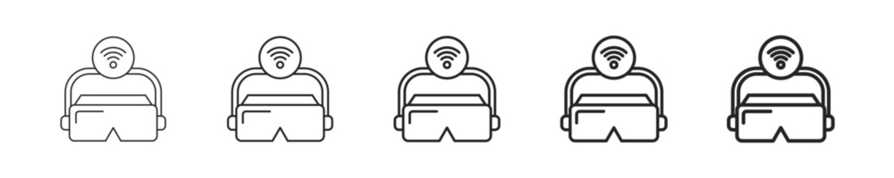 Vr Headset vector icon in minimalist line style. Clean editable stroke illustration with geometric design and monochrome appearance, isolated on white background