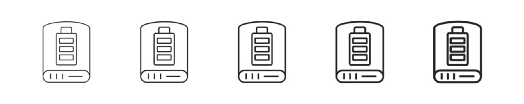 Power Bank vector icon in minimalist line style. Clean editable stroke illustration with geometric design and monochrome appearance, isolated on white background