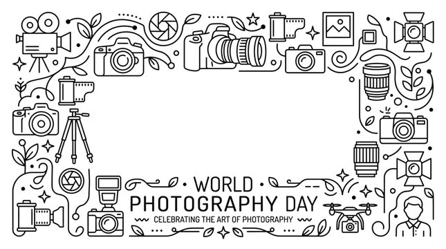 World Photography Day Border Frame with Camera Icons