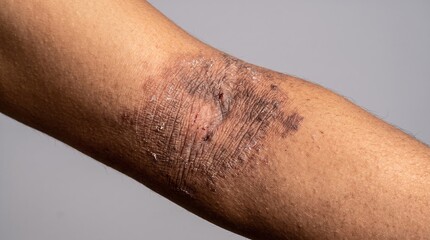 Fototapeta premium Close-Up of Chronic Eczema Rash and Lichenification in Elbow Crease