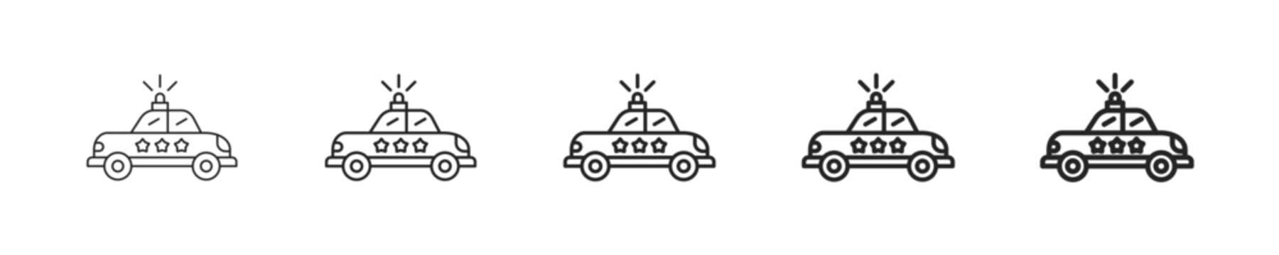 Patrol Vehicle vector icon in minimalist line style. Clean editable stroke illustration with geometric design and monochrome appearance, isolated on white background