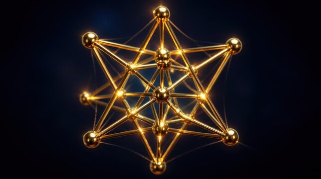 Abstract Golden Sacred Geometry Star with Glowing Light Connections