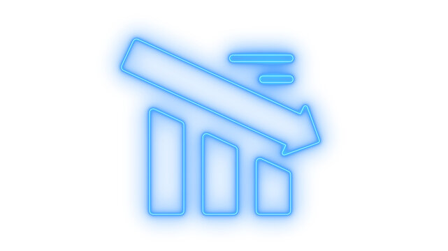 Glowing neon decreasing business chart icon isolated on transparent background. Financial loss. Negative growth. Downward arrow. Market crash. Recession