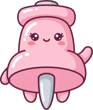Pastel pink cartoon mushroom with chef hat and propeller feet for animated characters and branding illustrations isolated on transparent background
