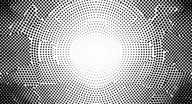 Seamless black halftone dot pattern vector background with radial gradient effect, graphic design element