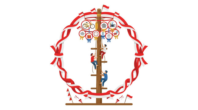 Vector Icon Indonesian Independence Day Panjat Pinang Traditional Pole Climbing Competition Illustration. EPS Editable