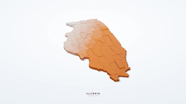 Illinois USA 3D isometric state map with county borders rotating on a clean white background, the Prairie State, seamless loop animation