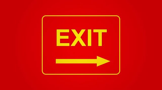 Red exit sign with yellow arrow pointing right