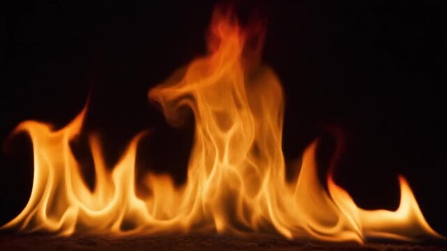 Dancing orange flames swirling upward ground level view