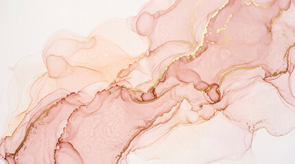 Fototapeta premium Elegant blush pink alcohol ink abstract background with shimmering gold veins, luxury fluid art texture for design