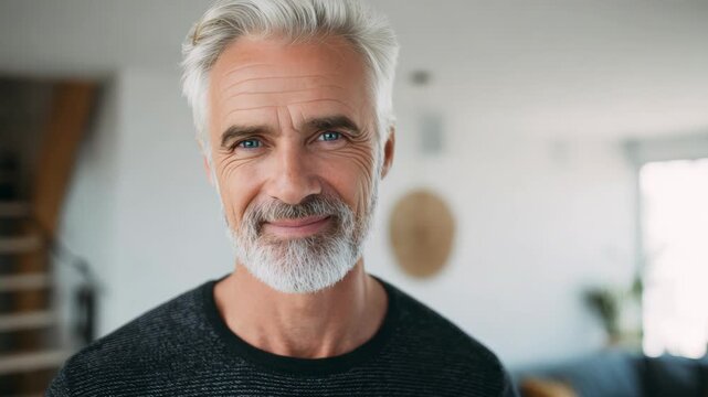 This captures a moment of joy and wisdom with an elderly man radiating happiness and a sense of home.