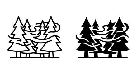 Stylized Pine Forest Icons, Wind Swept Trees Vector Art, Nature Landscape Graphics © Shanto