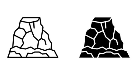 Geometric Rock Formation Icons, Mountain Peak Outline Vector Art, Craggy Stone Silhouette Set © shanto