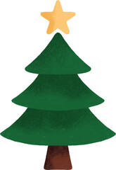 Obraz premium Simple christmas treeillustration with golden star. Festive holiday evergreen icon for seasonal design and decoration projects, xmas themes, xmas decoration, xmas dinner.