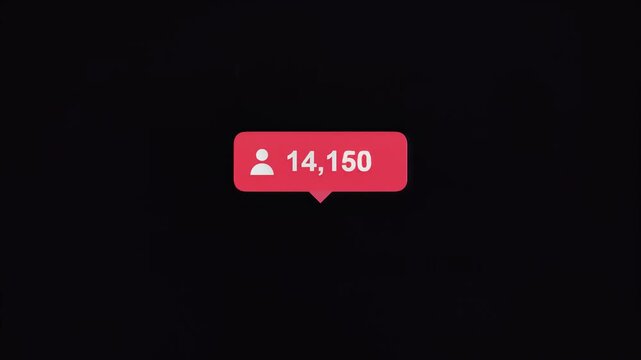 Social media notification bubble with followers count on black background
