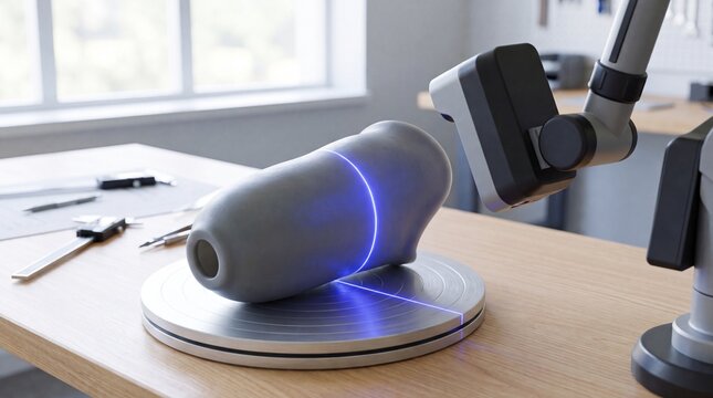 Robotic 3D Scanner Inspecting a Manufactured Component in Laboratory