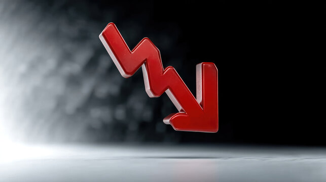 Red arrow downward trend financial loss economic decline business decrease negative growth crisis symbol 3D illustration dramatic