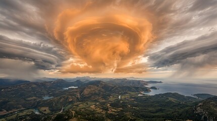 Fototapeta premium DramaticSunsetCloudsOverMountainLandscapeScenery.
