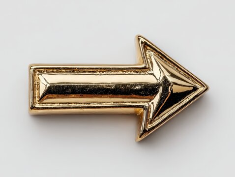 Shiny golden 3D arrow pointing left representing direction reverse return navigation back button and backward movement concept.