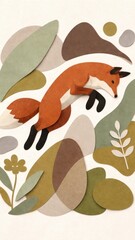 Fototapeta premium Fox leaps through abstract nature mobile wallpaper
