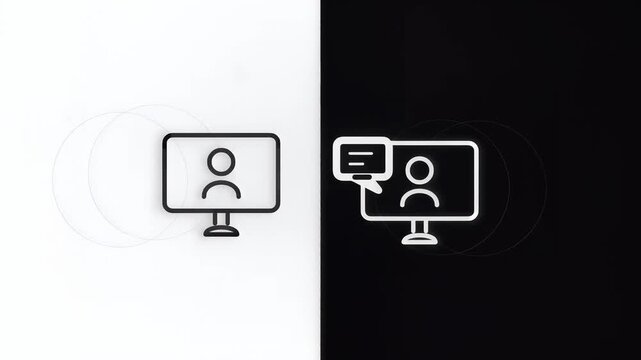 Animated icons showing a remote video conference call