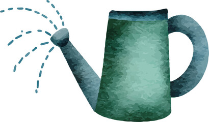 Green watercolor watering can with water splashes © nabilahcholila