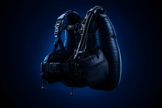Back Inflate Scuba BCD on Dark Blue with Strong Rim Lighting and Sculpted Air Cell