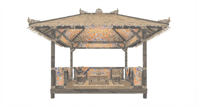 Traditional Sundanese Indonesian Gazebo with Ornamental Wooden Pattern Vector