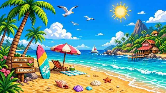 beach pixel art wallpaper