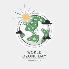 Naklejka premium World Ozone Day Poster. Ozone layer protection drawn in outline style