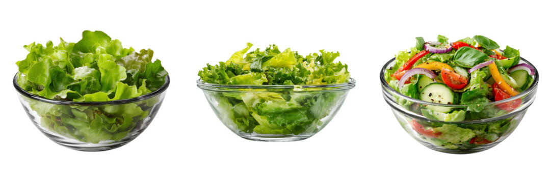 Set of Nutritious vegetarian salad bowl on transparent png background. Ai generated