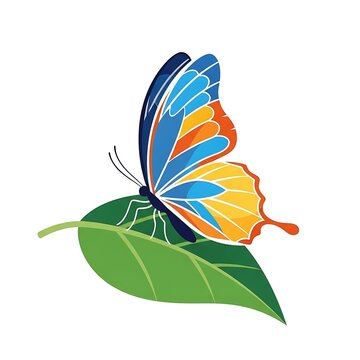 Colorful Butterfly Resting on Green Leaf