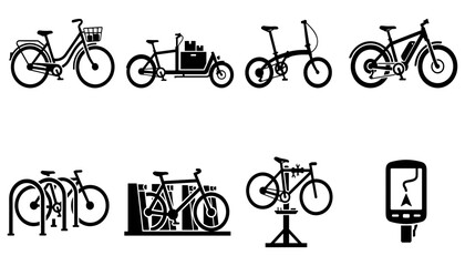 Obraz premium Bicycles and Cycling Accessories in Various Styles and Designs Featuring Bicycle, Bike, Transportation