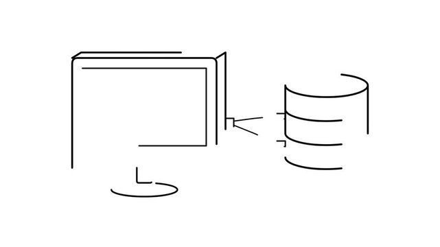 Animated Computer with Database representing Backend Software Development