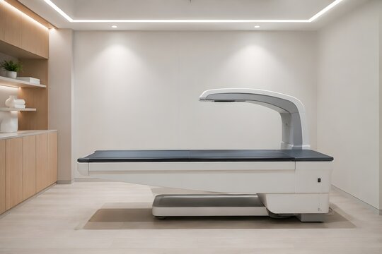 Bone Densitometry Scanner with Slim Examination Platform in Minimalist Diagnostic Imaging Room Equipment Product Display