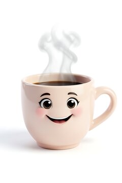 Sad coffee mug with a crying face drawing on white background