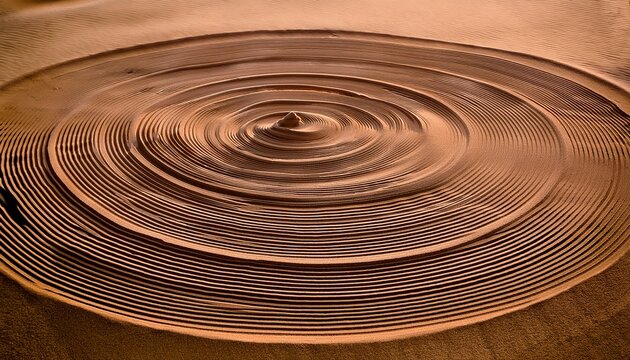 Textured Sand Mandala With Concentric Rings On Flat Surface