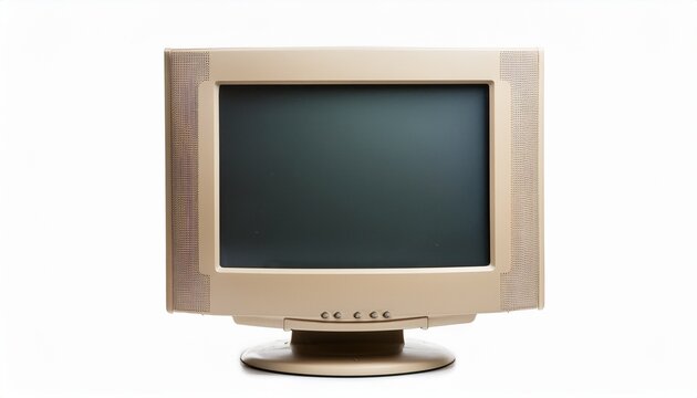Early S Beige Crt Monitor Isolated On A White Background