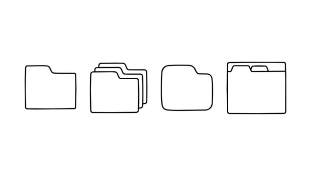 Elegant modern office paper file folders depicted in minimalist doodle stroke vectors set apart