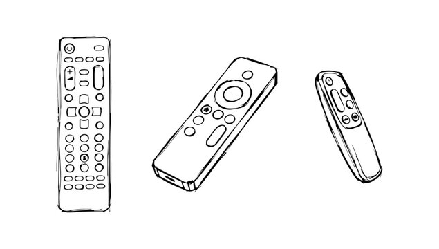 Classic bold television remote control devices crafted with minimalist doodle stroke vectors with space