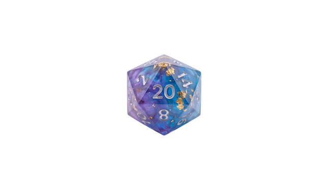 Twenty-sided RPG dice d20 isolated on transparent background