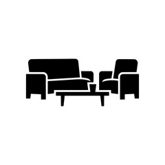 Fototapeta premium Sofa armchair furniture set living room solid black vector icon