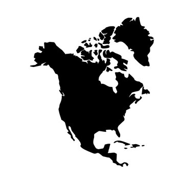 North America continent map coastline solid black vector icon